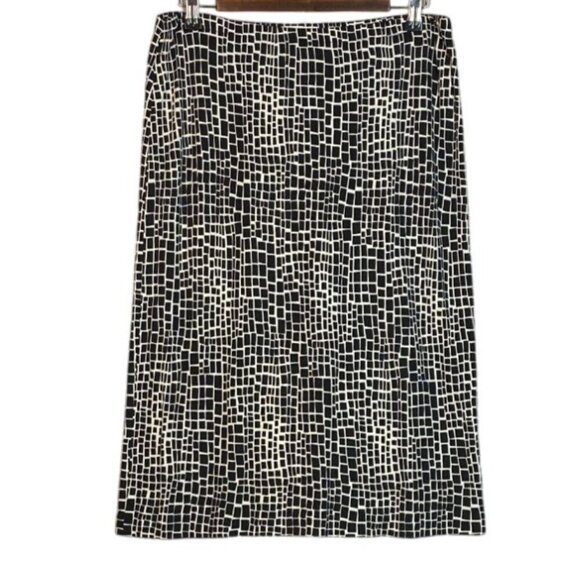 Vintage 90s Michael Kors Black & White Geometric Print Knee-Length Skirt Size 12 - Picture 1 of 6
